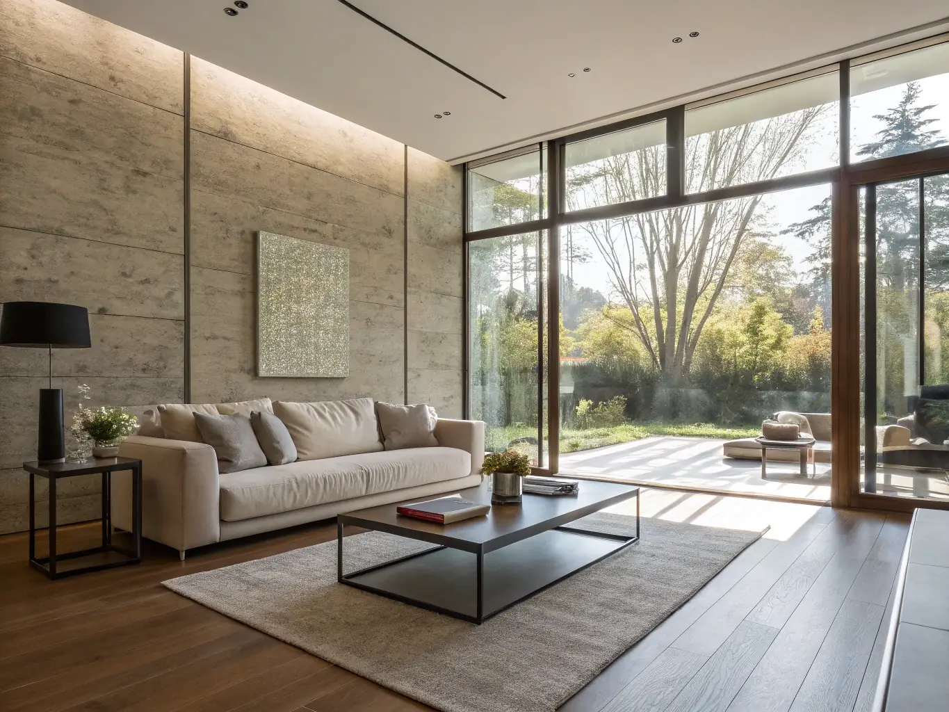 A beautifully painted living room with smooth, vibrant walls and modern decor, showcasing ColorCraft Bern's interior painting expertise.