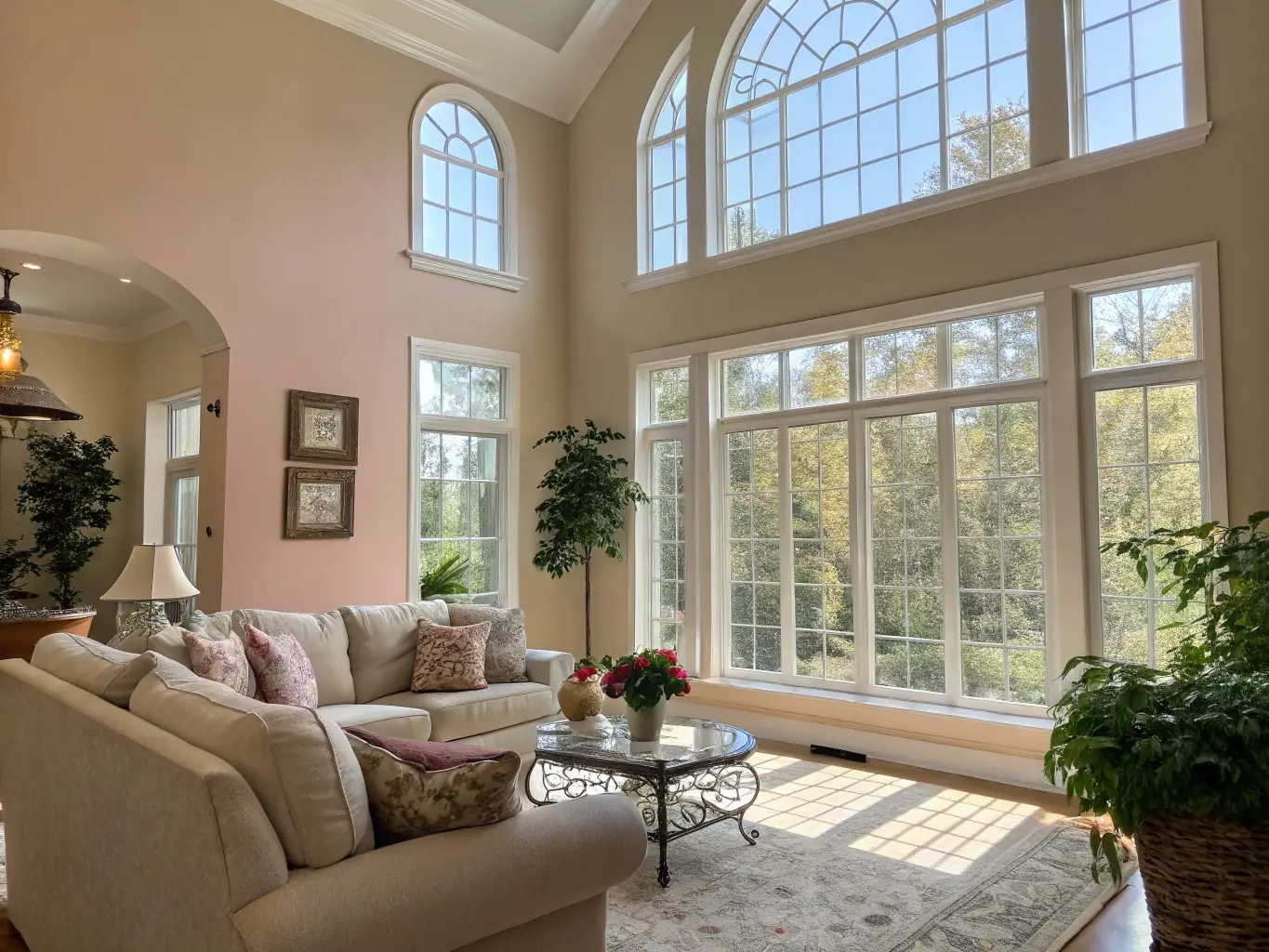 A beautifully painted living room with soft, neutral colors, showcasing ColorCraft Bern's interior painting expertise. The room is well-lit, highlighting the smooth finish and attention to detail.